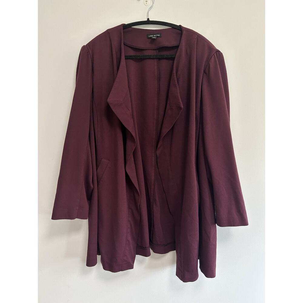 Lane Bryant Jacket Cardigan Size 22/24 P Longline Waterfall Open Blazer Burgundy
